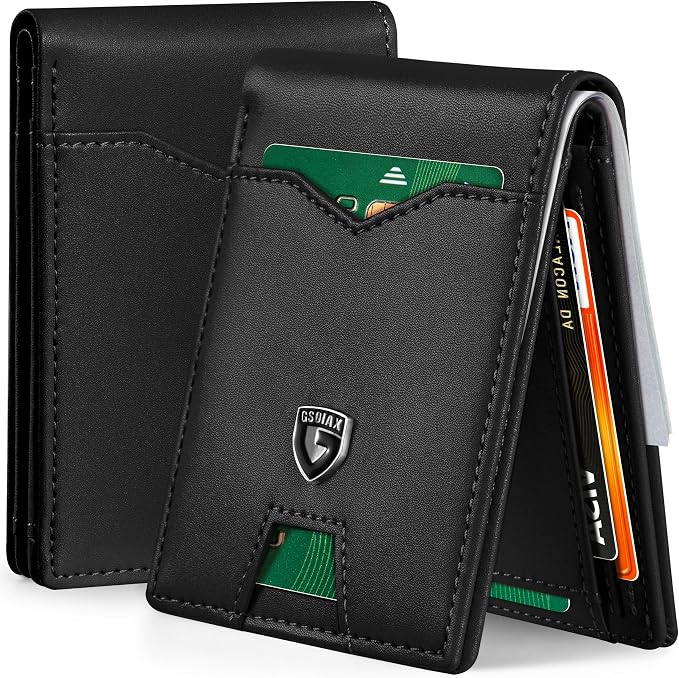 GSOIAX Slim Wallet for Men Rfid Blocking Leather Bifold Front Pocket Carbon Fiber Men's Money Clips Credit Card Holder With Gift Box by GSOIAX