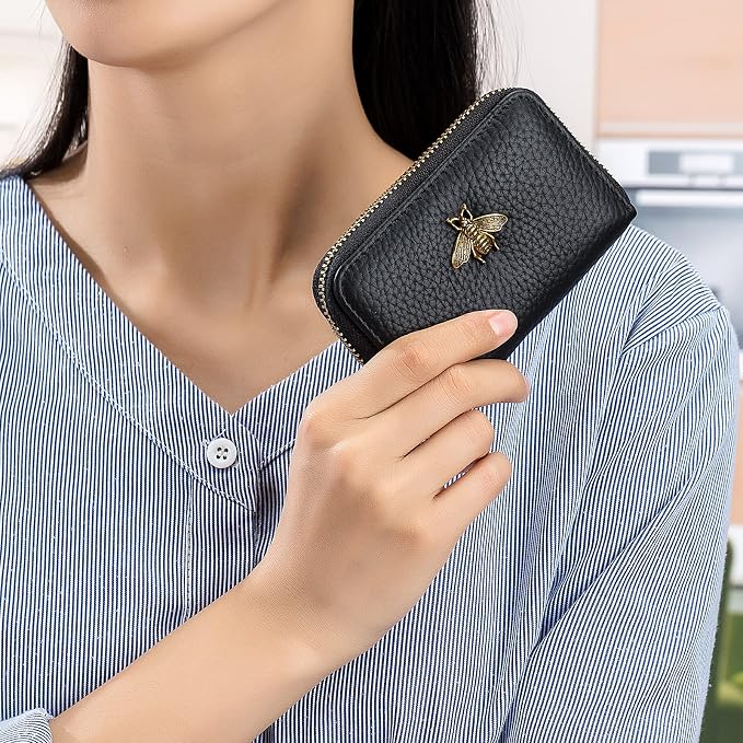 imeetu RFID Credit Card Holder, Small Card Wallet Women, Leather Card Case | Genuine Leather Women's Card & id Cases, Change Coin Purse with Zipper Keychain id Window, 20 Colors & 3 Styles, Daily, Gifts - Image 9