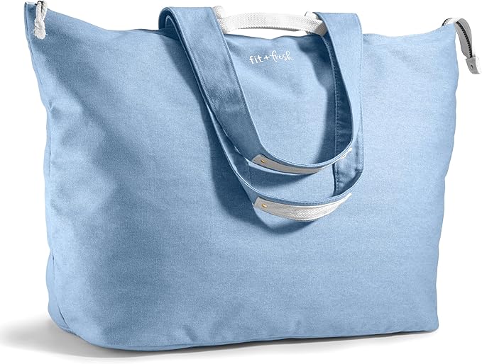 Fit & Fresh All The Things XL Beach Bag for Women, Oversized Travel Tote | Zip Closure, 3 Interior Pockets, 1 Large Zip Pocket, Dual Carry Handles, Canvas Weekender - Pool, College, Laundry, Groceries by fitfresh