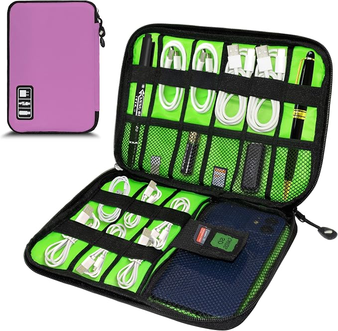 Electronics Organizer,Travel Cord Organizer Pouch,Cable Organizer Bags | Travel Electronic Accessories Storage Case for Cables, Cords, Charger, Phone (Pink) by Miavers