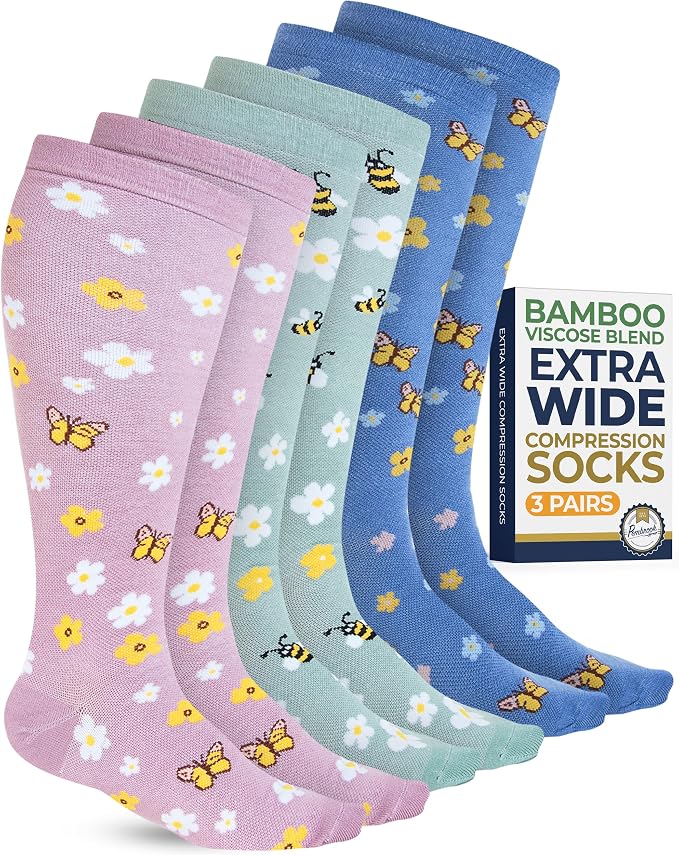 Pembrook 3 Pairs Plus Size Compression Socks Wide Calf - Bamboo Viscose Compression Socks for Women Wide Calf by Pembrook