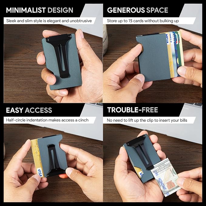 Minimalist Wallet for Men, Slim Metal RFID Blocking Wallet Credit Card Holder Money Clip & Cash Strap, Scratch-Resistant Holds 15 Cards,Ideal Gift for Men | Matte Grey - Image 6