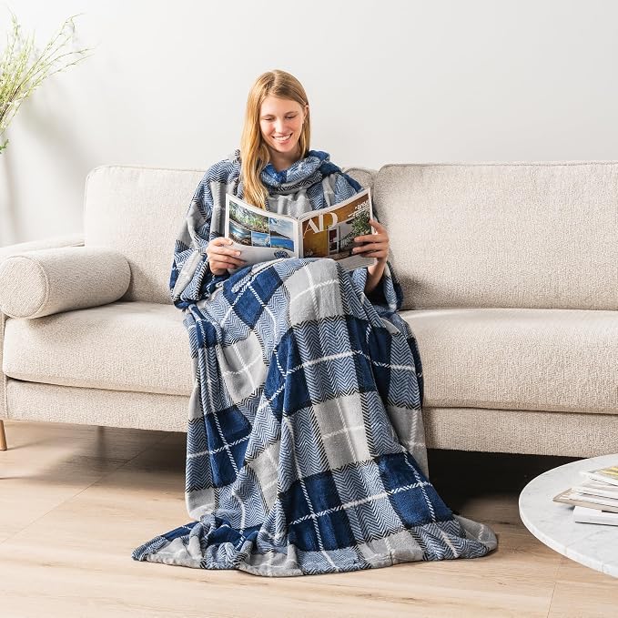 PAVILIA Wearable Blanket with Sleeves for Adult Women Men, Cozy Fleece Warm Wrap Throw with Arms, Gifts for Christmas, Wife - Image 6