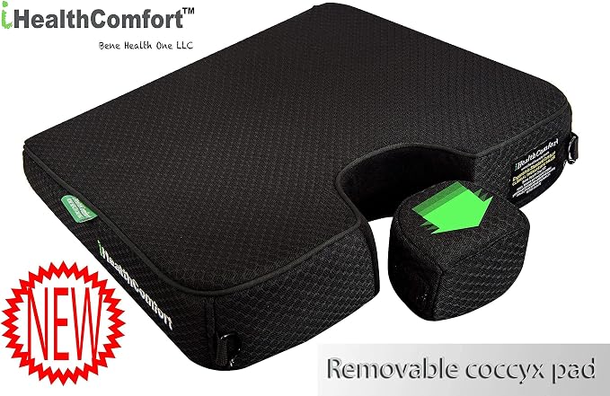 IHEALTHCOMFORT(19.7×17.7inches Extra Large Sciatica Seat Cushion for Office Chair,Oversized Car and Truck Seat Cushion,U-Cut Long Sitting Pain Relief Chair Pad - Image 3