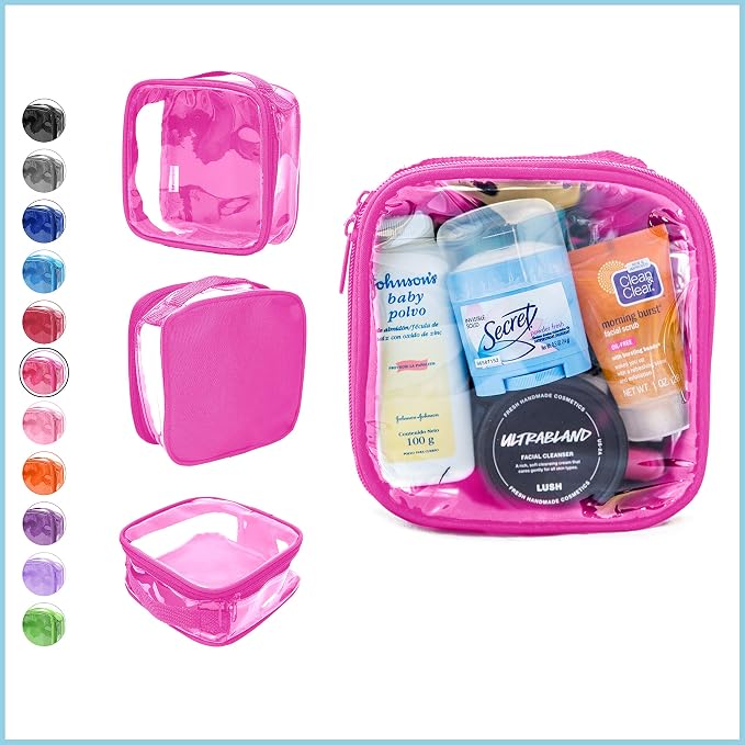 Clear TSA Approved 3-1-1 Travel Toiletry Bag for Carry On/Quart Size Transparent Liquids Pouch for Airport Security/Reusable See Through Vinyl & PVC Plastic Organizer Men Women (Pink) - Image 2