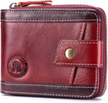Men's Leather RFID Wallet with Zipper, 14 Card Slots, ID Window | Zippered coin pocket separates loose change; organized for commuting and everyday carry (Red) by STEELLION