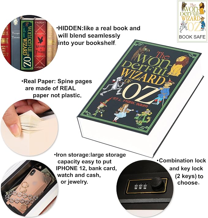 Wizard of Oz Diversion Book Safe with Key Lock, Secret Hidden Storage Box, Real Paper Pages, 9.3''x6.0''x2.3'', Includes 2 Keys, Sturdy Steel Metal Vault, Hollowed Out Book,Hidden Secret Compartment - Image 4
