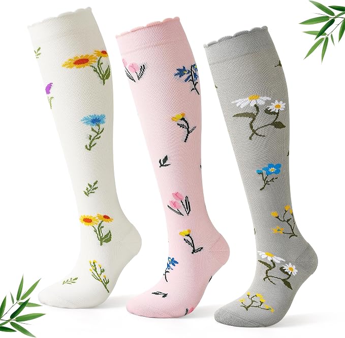 Jeasona Bamboo Viscose Compression Socks for Women 15-20 mmHg 3 Pack Cute Socks for Travel Nurses Pregnancy Daily Wear by Jeasona