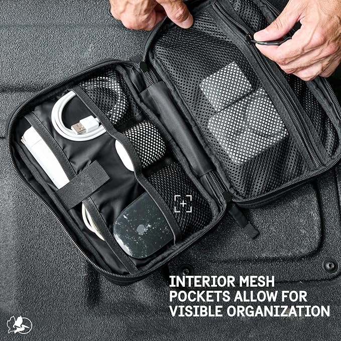 Pelican Electronic Organizer Travel Case w/Hidden AirTag Compartment -Black | Durable Tech Organizer Pouch -Portable Storage Bag w/Multiple Storage Mesh Pockets for Cables, Chargers, Power Bank & AirPods - Image 2
