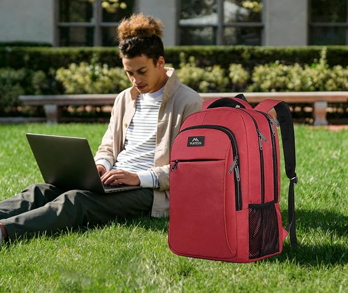 MATEIN Red 15.6 inch Laptop Backpack for Women, Water Resistant College bag | Personal Item Travel Backpack, Anti Theft Sturdy Underseat Bag, Airline Approved, Student Supplies Accessories School Bookbag - Image 7