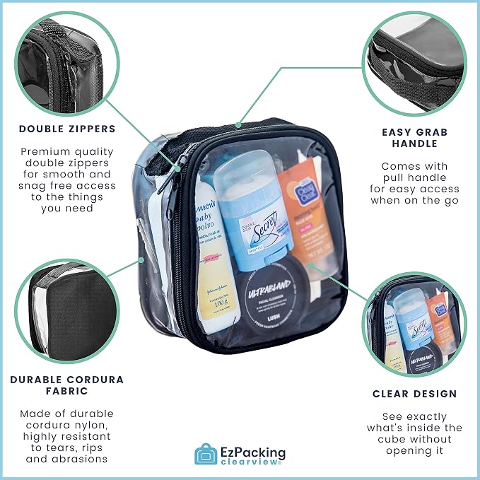 Clear TSA Approved 3-1-1 Travel Toiletry Bag for Carry On/Quart Size Transparent Liquids Pouch for Airport Security/Reusable See Through Vinyl & PVC Plastic Organizer Men Women (Black) - Image 8