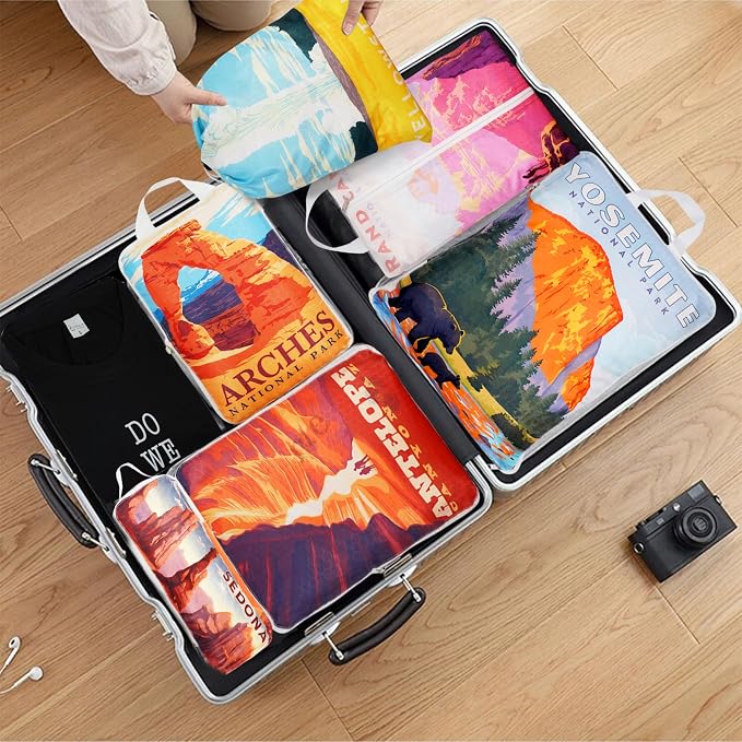 Compression Packing Cubes for Travel, 6 Set National Park Luggage Organizers, Lightweight Waterproof Expandable/Compression Bags Smell Proof Travel Packing Cubes for Suitcases - Image 6
