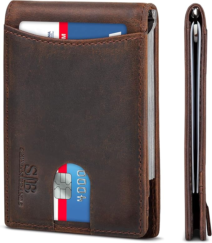 SERMAN BRANDS RFID Blocking Slim Bifold Genuine Leather Minimalist Front Pocket Wallets for Men with Money Clip Thin Mens by SERMANBRANDS