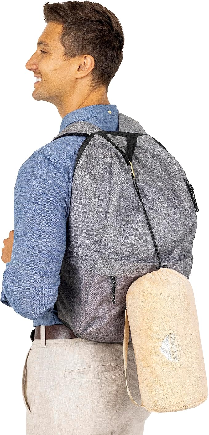 BlueHills Premium Soft Rolled Travel Blanket Pillow Combo Airplane - Beige | Must Have Travel Essentials, Airplane Accessories, 70 X48 Large Blanket, Matching Carry Case, Carabiner, Long Flight Comfort - Image 7