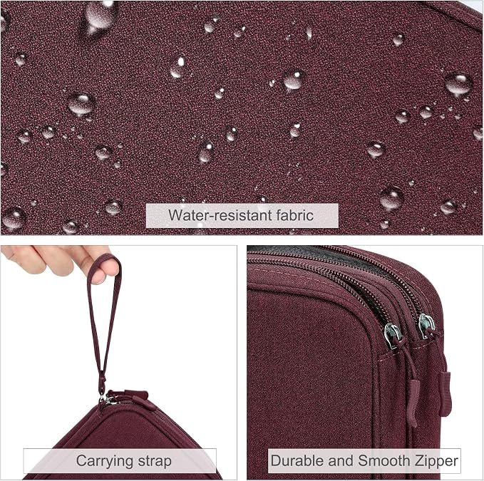 FYY Electronic Organizer, Travel Tech Pouch Bag, Large, Wine Red | Wrist Strap, Waterproof, Double Layers Portable Electronics Travel Carrying Case for Cord, Charger, Daily Business Trips Use - Image 4