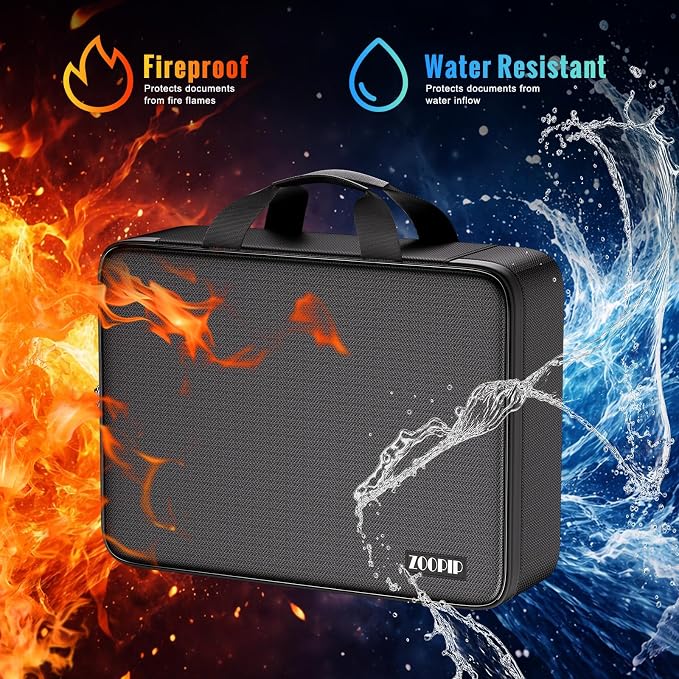 Fireproof Document Bag with Lock, Soft-Shell File Organizer, Black | Water-Resistant Zipper, Multi-Pocket Design, Portable Storage for Laptops, Passports, Certificates, Important Paperwork - Image 2