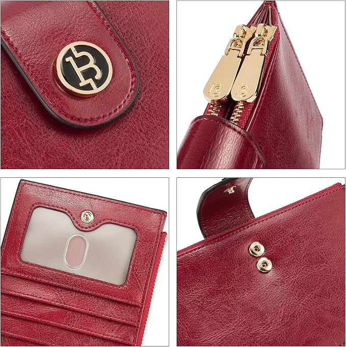 BOSTANTEN Leather Womens Wallet Large RFID Blocking Slim Card Holder | 16 Card Slots, 2 Zipper Pockets, Bifold, Long, Fits Most Purses, Organized Everyday Carry, Ladies Gifts, Wine-Red - Image 4