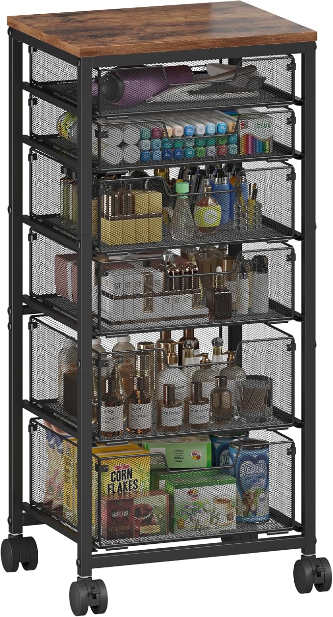 Rolling Storage Cart with 6 Drawers, Craft Cart with Lockable Wheels | Storage Drawer Organizer, Utility Cart for Classroom, Closet, Pantry, Bathroom, Kitchen, Art, Dorm, Office by Aokitsink