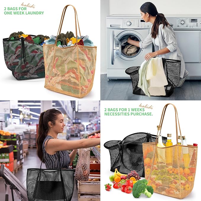 KALIDI Beach Mesh Tote Bag, Casual MAX 23L Summer Foldable Hobo Bag Women | Sandproof Widen Strap Large Shoulder Bag For Lake Pool Vacation Travel Picnic Grocery Market Shopping Carrier - Image 6