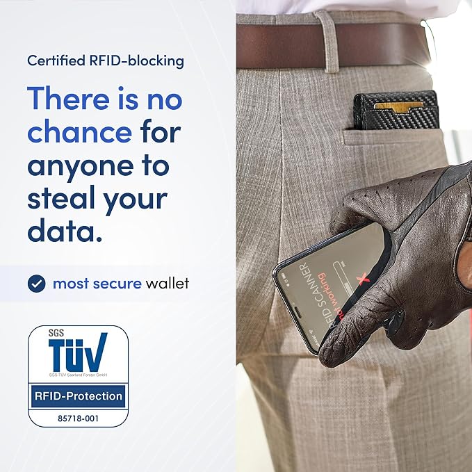 TRAVANDO Money Clip Wallet - RFID Protected Bifold Wallet for Men for 11 Cards - including Gift Box (Carbon & Orange) - Image 4