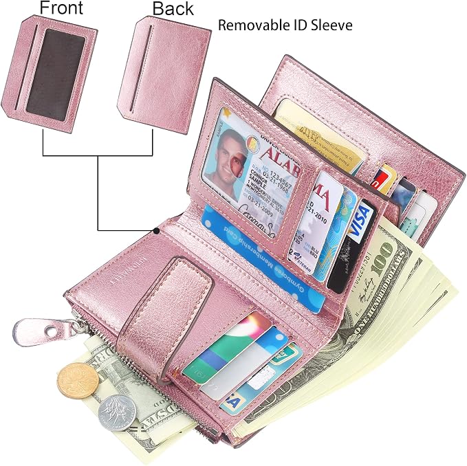 Small Compact Women Wallet RFID Blocking Genuine Leather Bifold Purse with ID Windows - Image 2