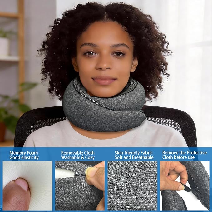 Travel Pillow, Neck Pillow for Airplane, Ergonomic Memory Foam Travel Neck Pillow for Airplanes, Comfortable Flight Pillow for Long Flights & Sleeping - Image 4