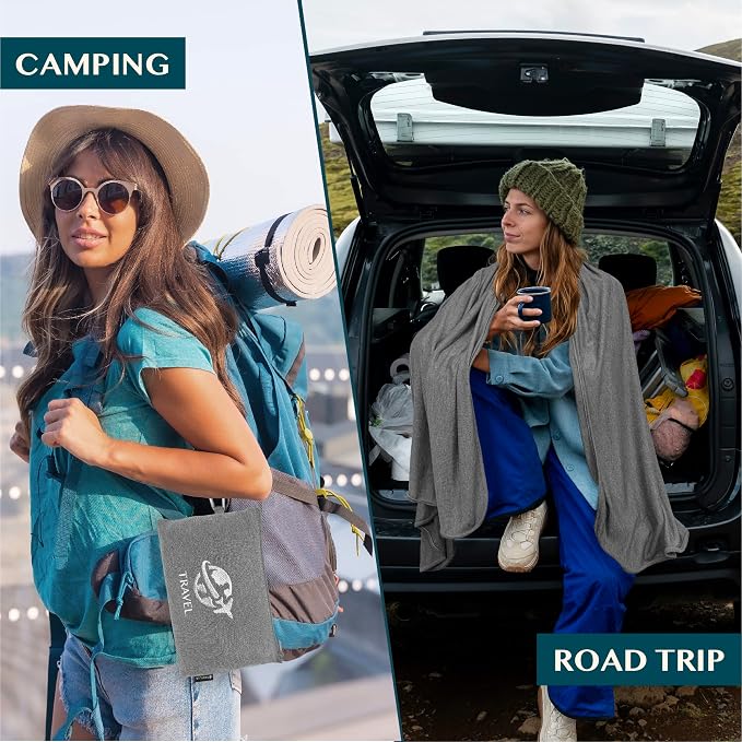 PAVILIA Soft Travel Blanket, Compact Airplane Blanket in Bag, Portable Blanket Pillow Set, Lightweight and Packable Plane Flight Car Trips Travel Home Office Gift Accessories, Gray, 65x40 inches - Image 4