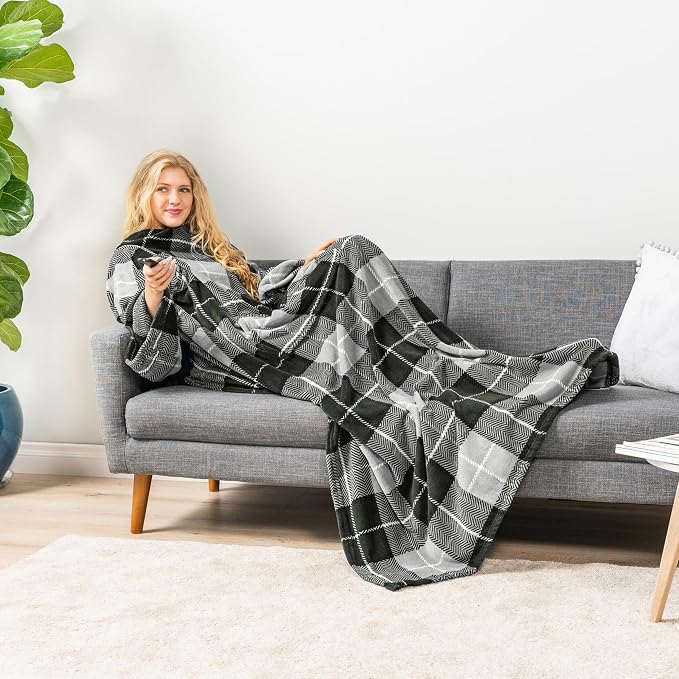 PAVILIA Blanket with Sleeves for Adult Women Men, Soft Warm Wearable Blanket Fleece Wrap Throw, Robe Blanket Gift - Image 5