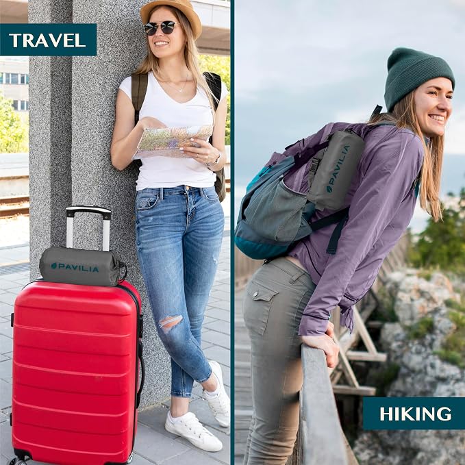 PAVILIA Travel Blanket Airplane Compact with Bag Lightweight, Gray | Soft Fleece Plane Long Flights, Camping Road Trips, Packable Traveler Gift Essentials with Luggage Backpack Strap, 65x40 - Image 5