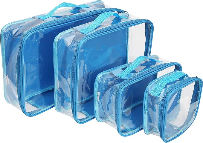 Clear Packing Cubes set of 4 / Packs 7-10 Days of Clothes/Premium PVC Plastic Storage Bags by EzPacking