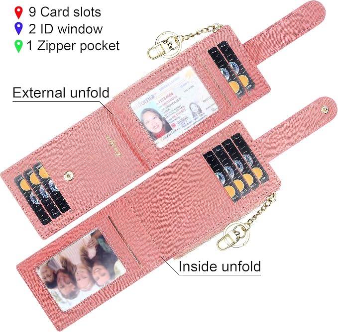 Badiya Slim Women Wallet RFID Blocking Bifold Compact 9 Card Slots Holder Wallets Soft Leather with Zipper Coin Pocket 2 ID Window - Image 4