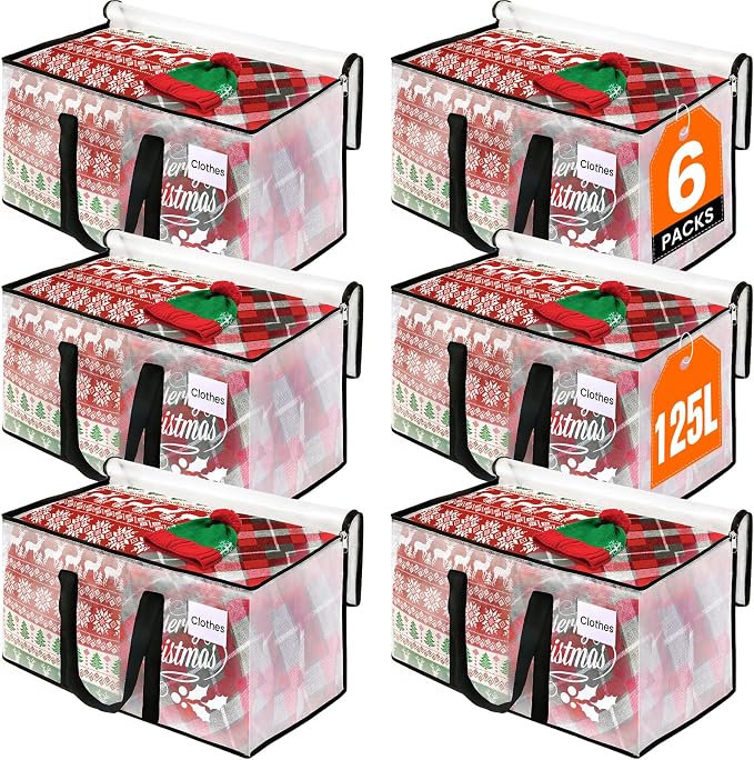 RoomHacks Moving Bags, Heavy Duty Large Storage Bags, 125L, 6 Pack, Clear | Water-Resistant Packing Bags with Reinforced Handles & Dual Zippers, Foldable Storage Totes for Dorm Move & Home Organization by RoomHacks