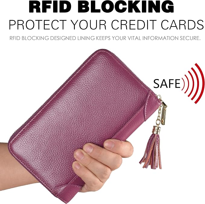Easyoulife Credit Card Holder Wallet Womens Zipper Leather Case Purse RFID Blocking - Image 4