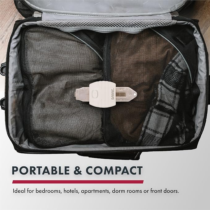 SABRE Portable Door Lock, Durable Metal Construction, Lightweight and Compact, Quick No-Tool Installation, Fits Most Inward-Swinging Hinged Doors, Requires 1/8 Inch Gap, For Houses, Apartments, Condos - Image 5