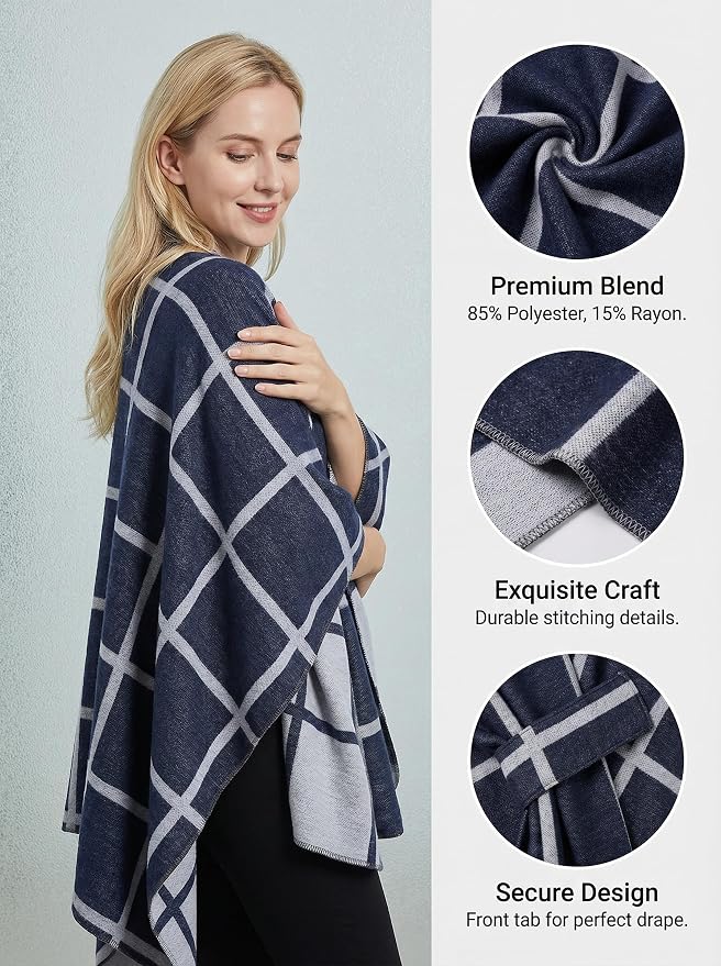 Shawl Wraps for Women Reversible Open Front Ruana Poncho Soft Cozy Cardigan for Fall and Winter - Image 2