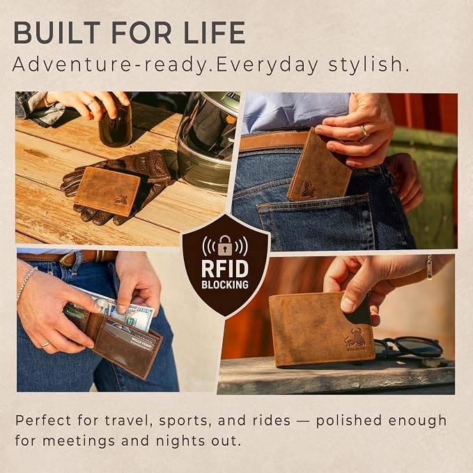 BULL GUARD Expedition Series Bifold Leather Wallet for Men RFID Blocking, Top Grain Cowhide, Flip-Up ID Window, Compact & Durable Everyday Carry Wallet for Travel, Work & Outdoors, Ready to Gift - Image 6