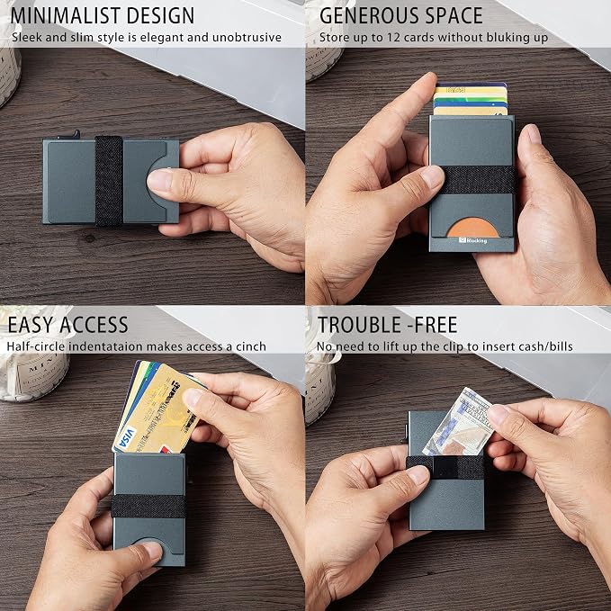 Slim Card Holder Wallet for Men, Minimalist RFID Blocking Pop Up Wallet, Smart Metal Business Card Case Holds 12 Cards, Money Clip, Front Pocket Wallet, Gifts for Men - Image 5