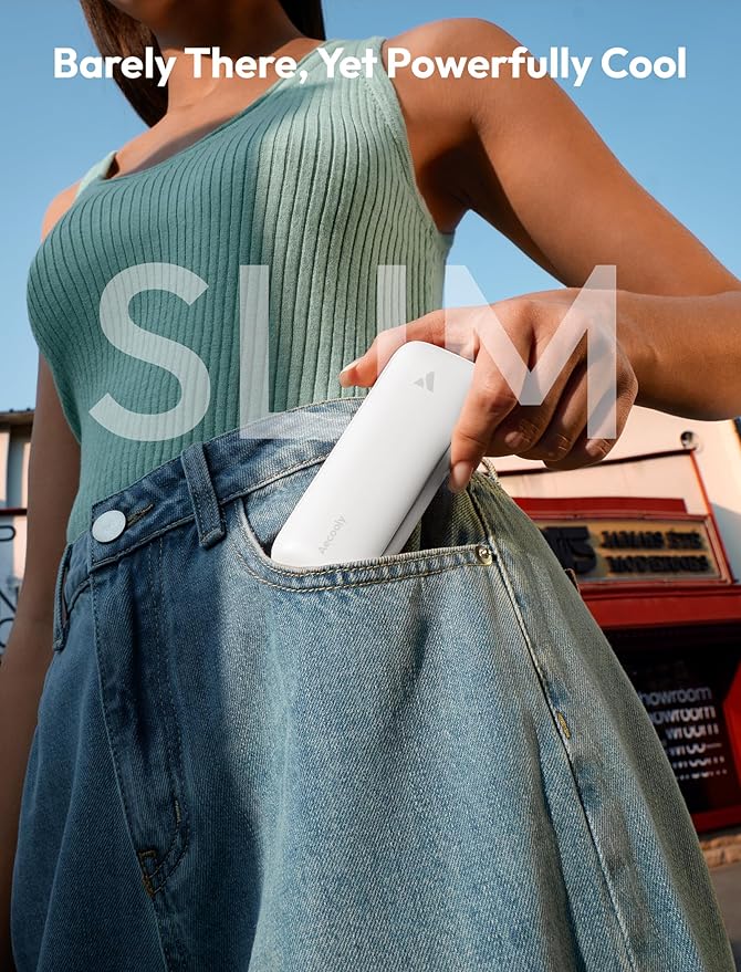Aecooly Slim Portable Fan, Thin Handheld Fan, USB Rechargeable | Mini Personal [24H Max Cooling Time], Battery Powered Small Foldable Pocket for Travel, Summer, Gifts for Women, Girls -White - Image 2
