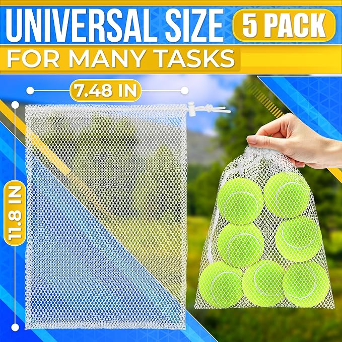 5 Pcs Small Mesh Bags with Tight Closure, 11.8 x 7.48", Nylon (White) | Mesh Laundry Bags Drawstring for Delicates; Multipurpose for Storing Balls, Clothes, Sports Gear, Beach Supplies & Travel Use - Image 2