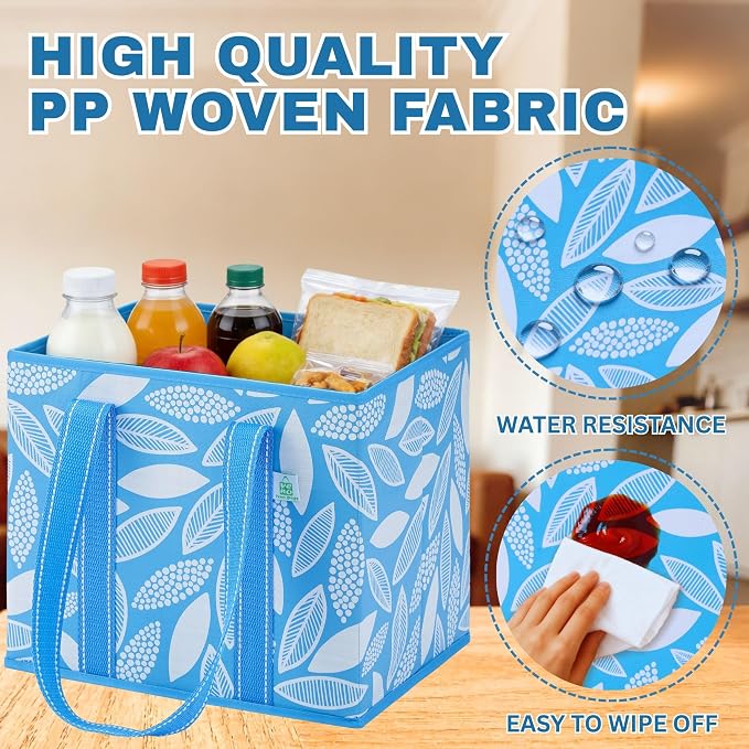 VENO 3 Pack Heavy Duty Reusable Grocery Shopping Bags Utility Tote | Water Resistant, Storage Box with Sturdy Handles & Hard Bottom, Foldable for Groceries Shopping Cart(Spring Breeze, 6 Gallon) - Image 3