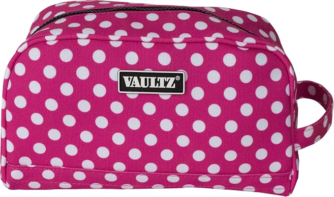 Vaultz Locking Nylon Travel Kit, 10 x 5.75 x 5 Inches, Pink/White Polka Dots (VZ03512) | Durable nylon construction with a secure key lock closure, compact size fits easily in luggage, tote bags or dresser drawers - Image 4