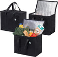 VENO 3 Pack Insulated Cooler Reusable Grocery Shopping Bag Food Delivery | Large Collapsible Cooler, Reusable Shopping Tote w/ Zippers, Foldable, Stands Upright, for Groceries Camping (Black, 3 Pack) by Veno