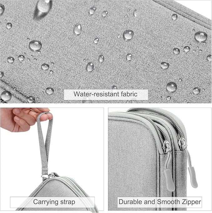 FYY Electronic Organizer, Travel Tech Pouch Bag, Medium, Grey | Wrist Strap, Waterproof, Double Layers Portable Electronics Travel Carrying Case for Cord, Charger, Daily Business Trips Use - Image 4