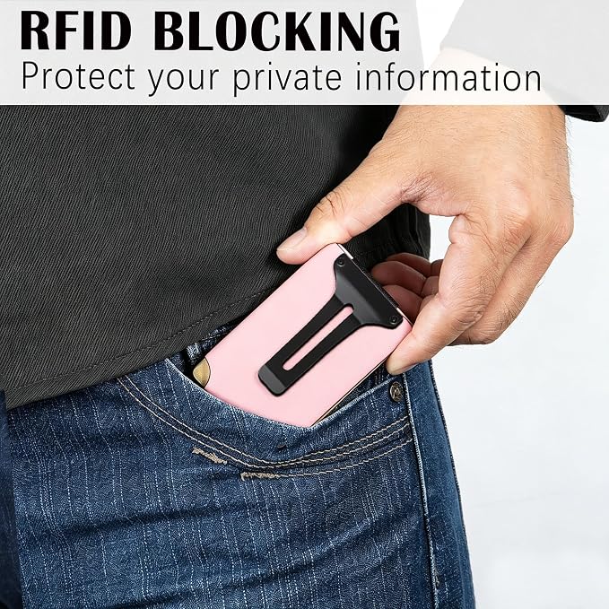 Slim Wallet for Men,RFID Blocking Minimalist Metal Wallet, Money Clip/Cash Holder, Front Pocket Aluminum Credit Card Holder, Ideal Gift for Men,Matt Pink - Image 6