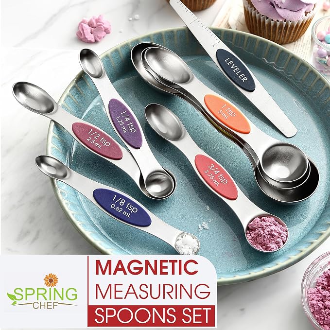 Spring Chef Stainless Steel 8 Magnetic Measuring Spoons, Mountain Sunrise | Nesting Metal Teaspoon & Tablespoon Measuring Spoons with Leveler for Dry & Liquid Ingredients, Dual Sided, Dishwasher Safe - Image 7