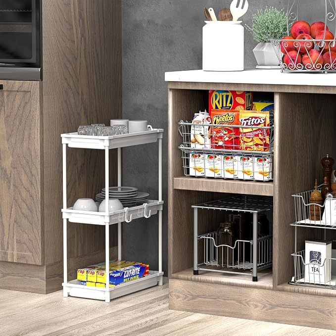 SimpleHouseware Standard 3-Tier Slim Rolling Storage Cart, White - Image 9