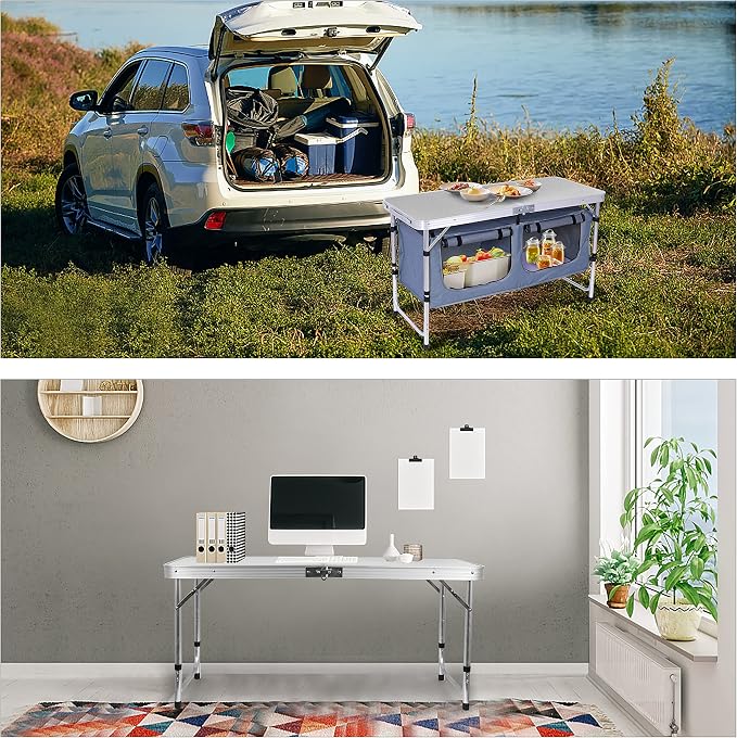 Nice C Camping Storage Table, Folding Height Adjustable Table, Lightweight | Camp Storage Kitchen Table, Aluminum, Carry Handle, Outdoor, Beach, BBQ, Picnic, Cooking, Festival, Indoor, Office - Image 4