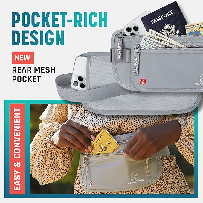 Alpha Keeper Money Belt for Travel Hidden Under Clothes – RFID Blocking Passport Holder & Slim Waist Wallet Pouch for Women & Men, Anti-Theft Travel Accessories - Image 5