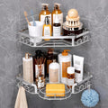 Corner Shower Caddy, Rustproof Shower Organizer with Soap Holder and 8 Hooks, No Drilling Adhesive Shower Shelves for Inside Shower, Large Capacity Shower Rack for Bathroom Shower Storage, Sliver by MAXIFFE