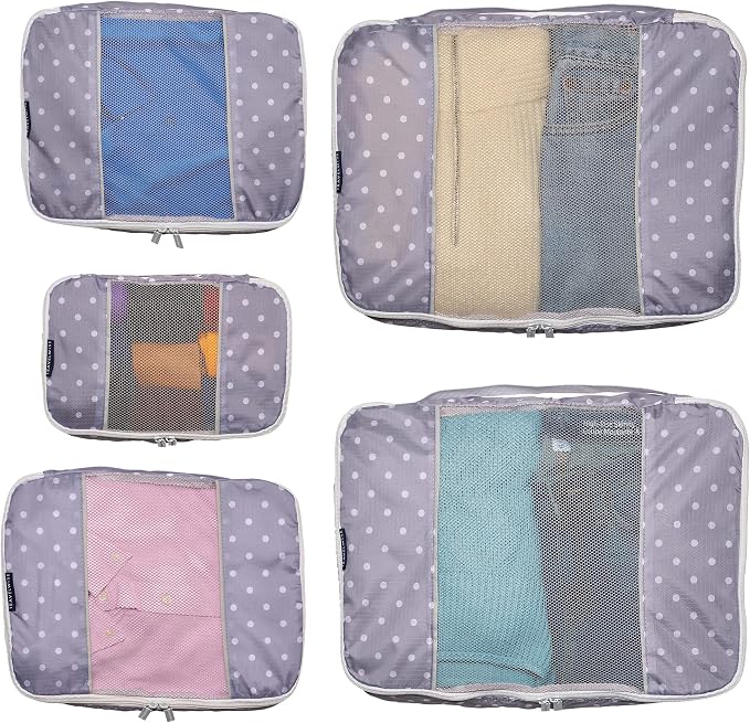 Travel Wise Packing Cubes for Travel - 5 Piece Set with Pattern Design, Lightweight Ripstop Nylon Luggage Organizers with Mesh Panel, Small Medium Large Sizes - Image 7